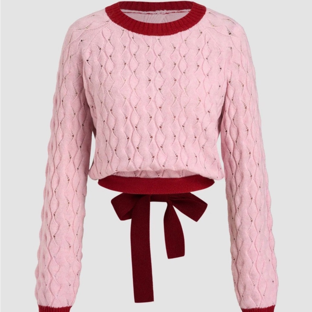 NWT CIDER Wool-blend Sweater with Red Accents - Pink